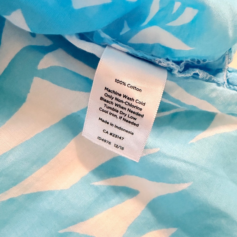 Talbots Womens Blue White Palm Leaf Print Pintuck Cotton Tunic Top Large L - Picture 4 of 6
